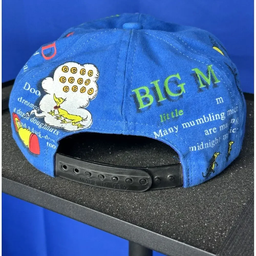 Vtg Dr Seuss Unisex Kids Blue Snapback Baseball Cap ABC Graphic Cartoon Retro‎